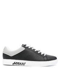 schwarze bedruckte Leder niedrige Sneakers von Armani Exchange