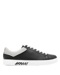schwarze bedruckte Leder niedrige Sneakers von Armani Exchange