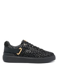 schwarze bedruckte Leder niedrige Sneakers von Balmain