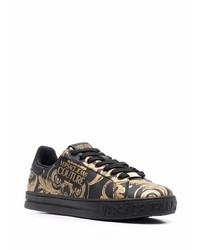 schwarze bedruckte Leder niedrige Sneakers von VERSACE JEANS COUTURE