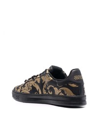 schwarze bedruckte Leder niedrige Sneakers von VERSACE JEANS COUTURE