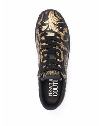 schwarze bedruckte Leder niedrige Sneakers von VERSACE JEANS COUTURE