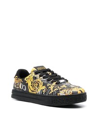 schwarze bedruckte Leder niedrige Sneakers von VERSACE JEANS COUTURE