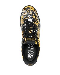 schwarze bedruckte Leder niedrige Sneakers von VERSACE JEANS COUTURE