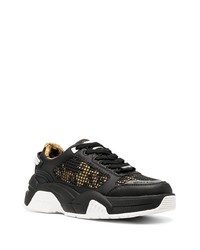 schwarze bedruckte Leder niedrige Sneakers von VERSACE JEANS COUTURE