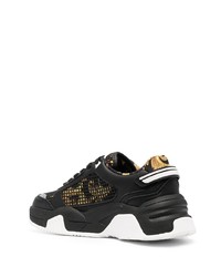 schwarze bedruckte Leder niedrige Sneakers von VERSACE JEANS COUTURE