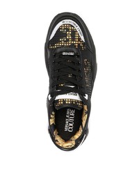 schwarze bedruckte Leder niedrige Sneakers von VERSACE JEANS COUTURE