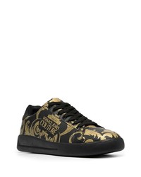 schwarze bedruckte Leder niedrige Sneakers von VERSACE JEANS COUTURE