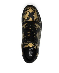 schwarze bedruckte Leder niedrige Sneakers von VERSACE JEANS COUTURE