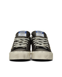 schwarze bedruckte Leder niedrige Sneakers von Golden Goose