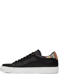 schwarze bedruckte Leder niedrige Sneakers von Paul Smith