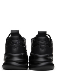 schwarze bedruckte Leder niedrige Sneakers von Versace