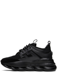 schwarze bedruckte Leder niedrige Sneakers von Versace