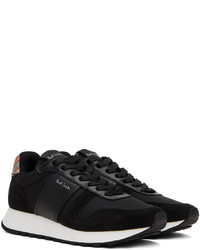 schwarze bedruckte Leder niedrige Sneakers von Paul Smith