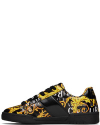 schwarze bedruckte Leder niedrige Sneakers von VERSACE JEANS COUTURE