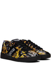 schwarze bedruckte Leder niedrige Sneakers von VERSACE JEANS COUTURE