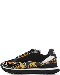 schwarze bedruckte Leder niedrige Sneakers von VERSACE JEANS COUTURE