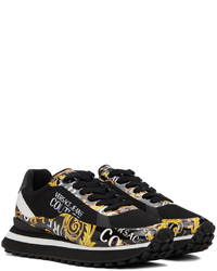 schwarze bedruckte Leder niedrige Sneakers von VERSACE JEANS COUTURE