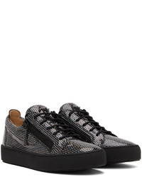 schwarze bedruckte Leder niedrige Sneakers von Giuseppe Zanotti