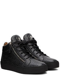 schwarze bedruckte Leder niedrige Sneakers von Giuseppe Zanotti