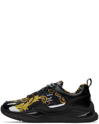 schwarze bedruckte Leder niedrige Sneakers von VERSACE JEANS COUTURE