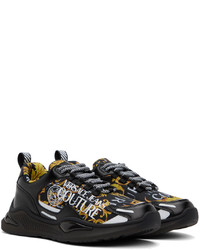 schwarze bedruckte Leder niedrige Sneakers von VERSACE JEANS COUTURE