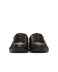 schwarze bedruckte Leder niedrige Sneakers von Gucci