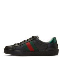 schwarze bedruckte Leder niedrige Sneakers von Gucci