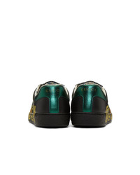 schwarze bedruckte Leder niedrige Sneakers von Gucci