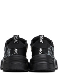 schwarze bedruckte Leder niedrige Sneakers von VERSACE JEANS COUTURE