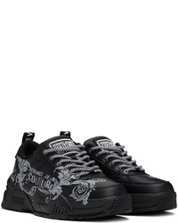 schwarze bedruckte Leder niedrige Sneakers von VERSACE JEANS COUTURE