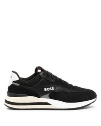 schwarze bedruckte Leder niedrige Sneakers von BOSS