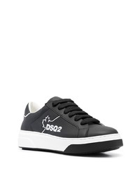 schwarze bedruckte Leder niedrige Sneakers von DSQUARED2