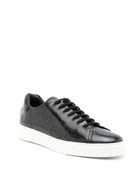 schwarze bedruckte Leder niedrige Sneakers von Salvatore Ferragamo