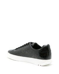 schwarze bedruckte Leder niedrige Sneakers von Salvatore Ferragamo