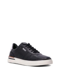 schwarze bedruckte Leder niedrige Sneakers von BOSS