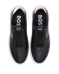 schwarze bedruckte Leder niedrige Sneakers von BOSS