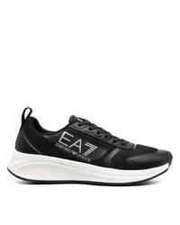 schwarze bedruckte Leder niedrige Sneakers von Ea7 Emporio Armani