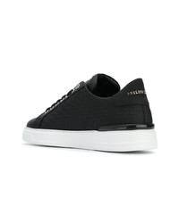 schwarze bedruckte Leder niedrige Sneakers von Philipp Plein