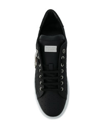 schwarze bedruckte Leder niedrige Sneakers von Philipp Plein