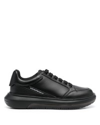 schwarze bedruckte Leder niedrige Sneakers von Emporio Armani
