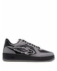 schwarze bedruckte Leder niedrige Sneakers von Enterprise Japan