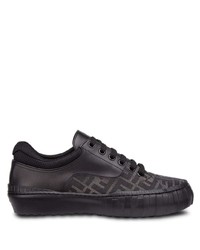 schwarze bedruckte Leder niedrige Sneakers von Fendi