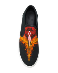 schwarze bedruckte Leder niedrige Sneakers von Marcelo Burlon County of Milan