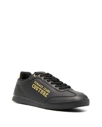 schwarze bedruckte Leder niedrige Sneakers von VERSACE JEANS COUTURE