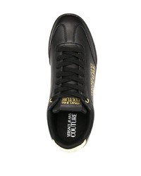 schwarze bedruckte Leder niedrige Sneakers von VERSACE JEANS COUTURE