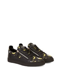 schwarze bedruckte Leder niedrige Sneakers von Giuseppe Zanotti