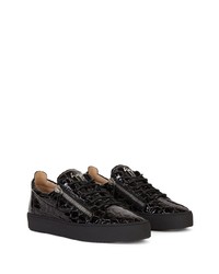 schwarze bedruckte Leder niedrige Sneakers von Giuseppe Zanotti