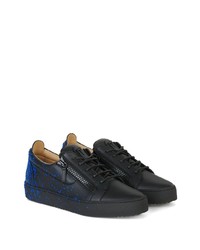 schwarze bedruckte Leder niedrige Sneakers von Giuseppe Zanotti