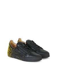 schwarze bedruckte Leder niedrige Sneakers von Giuseppe Zanotti